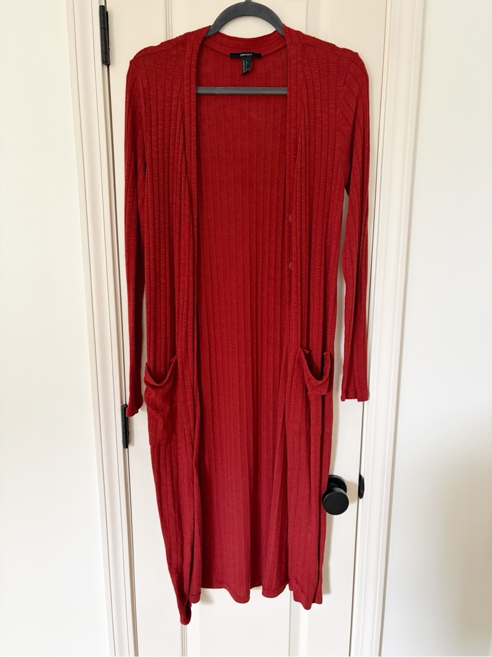 F21 Burnt Red Duster cardigan Ribbed Cardigan light sweater large